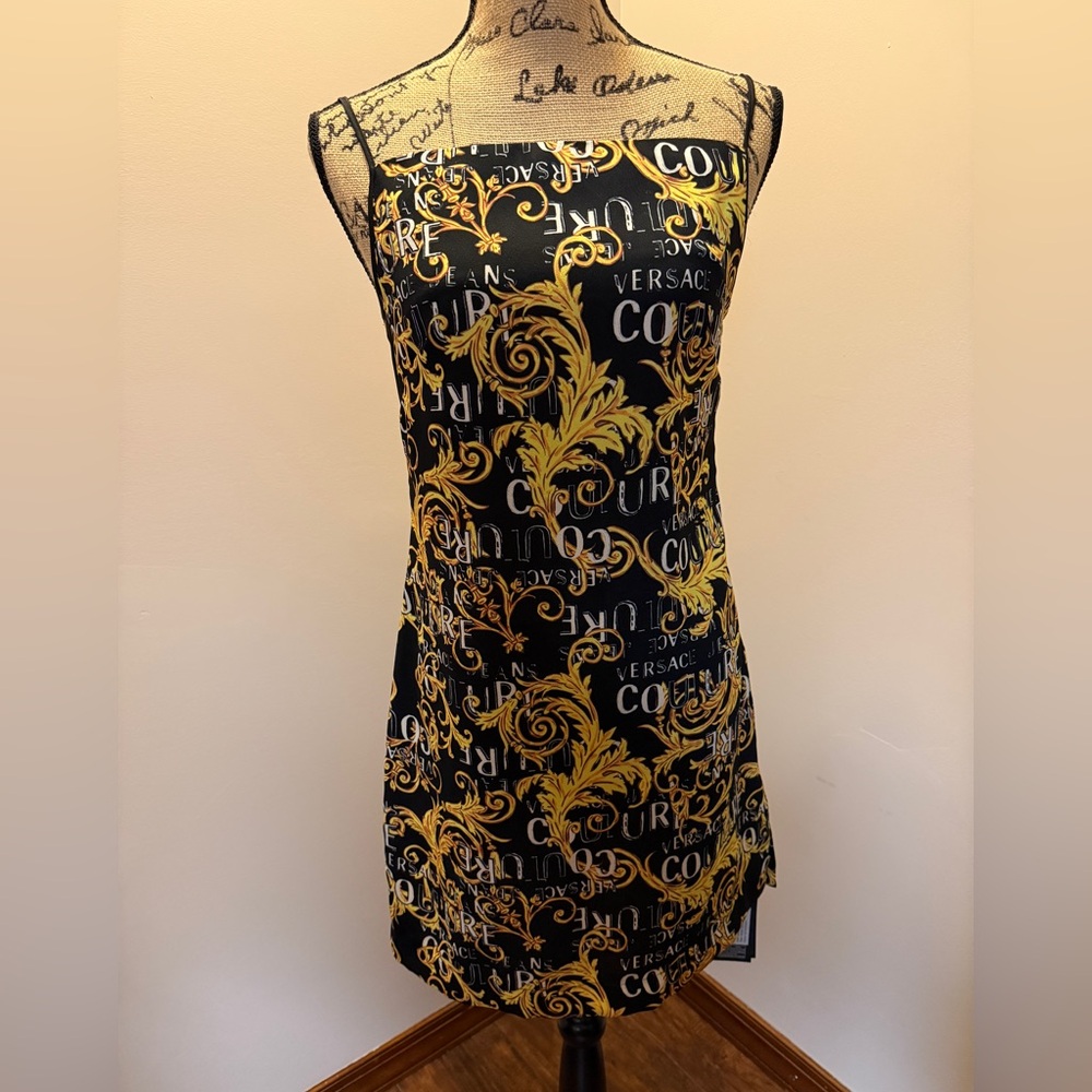Versace Black and Gold Baroque Dress